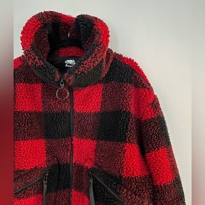 Roots gingham plaid fleece jacket